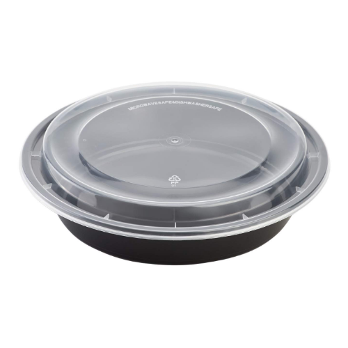 Platinum Crown 948WHM - Microwavable Container - Round - Black - Translucent Lid - 48 oz (150)