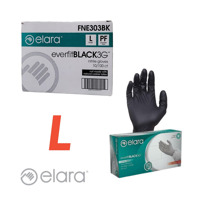 Elara FNE303BK - Glove - Nitrile - Large - Black - Powder Free - EverfitBLACK3G (1000)