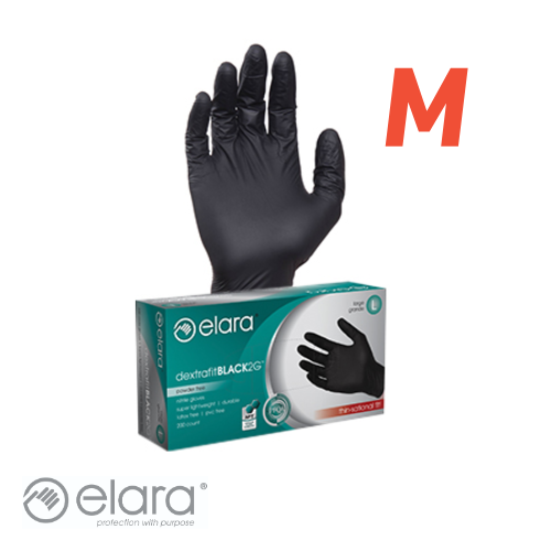 Elara FND212BK - Glove - Nitrile - Medium - Black - Powder Free - DextrafitBLACK2G (200)