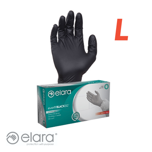 Elara FNE303BK - Glove - Nitrile - Large - Black - Powder Free - EverfitBLACK3G (100)