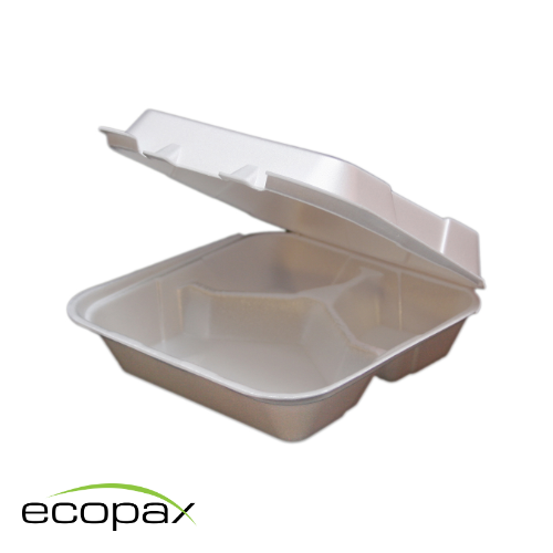 Ecopax RE883 - Clamshell Container - Foam - 3 Compartment - Medium - White - 8x8x3 (200)