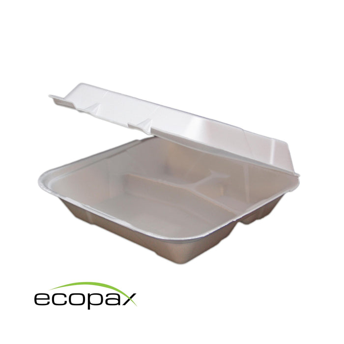 Ecopax RE993 - Clamshell Container - Foam - 3 Compartment - White - U-Vent - 9.5x9.25x3.7 (200)